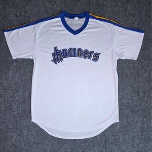 Seattle Mariners Baseball Jersey Adult XL White Alaska Airlines Promo V-Neck